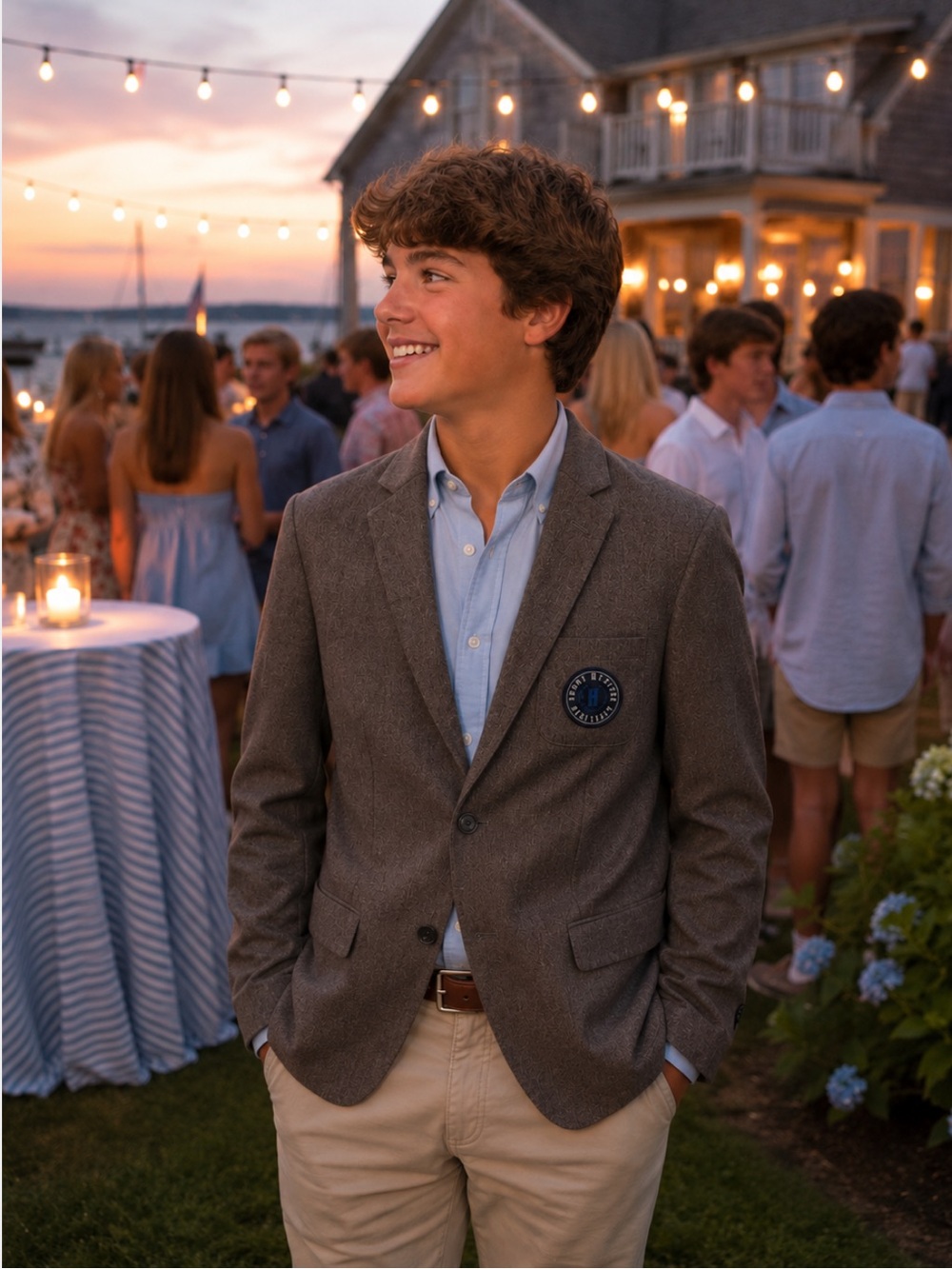 NWT Tommy Hilfiger Boys Classic Charcoal Grey Blazer with Patch Preppy Classic